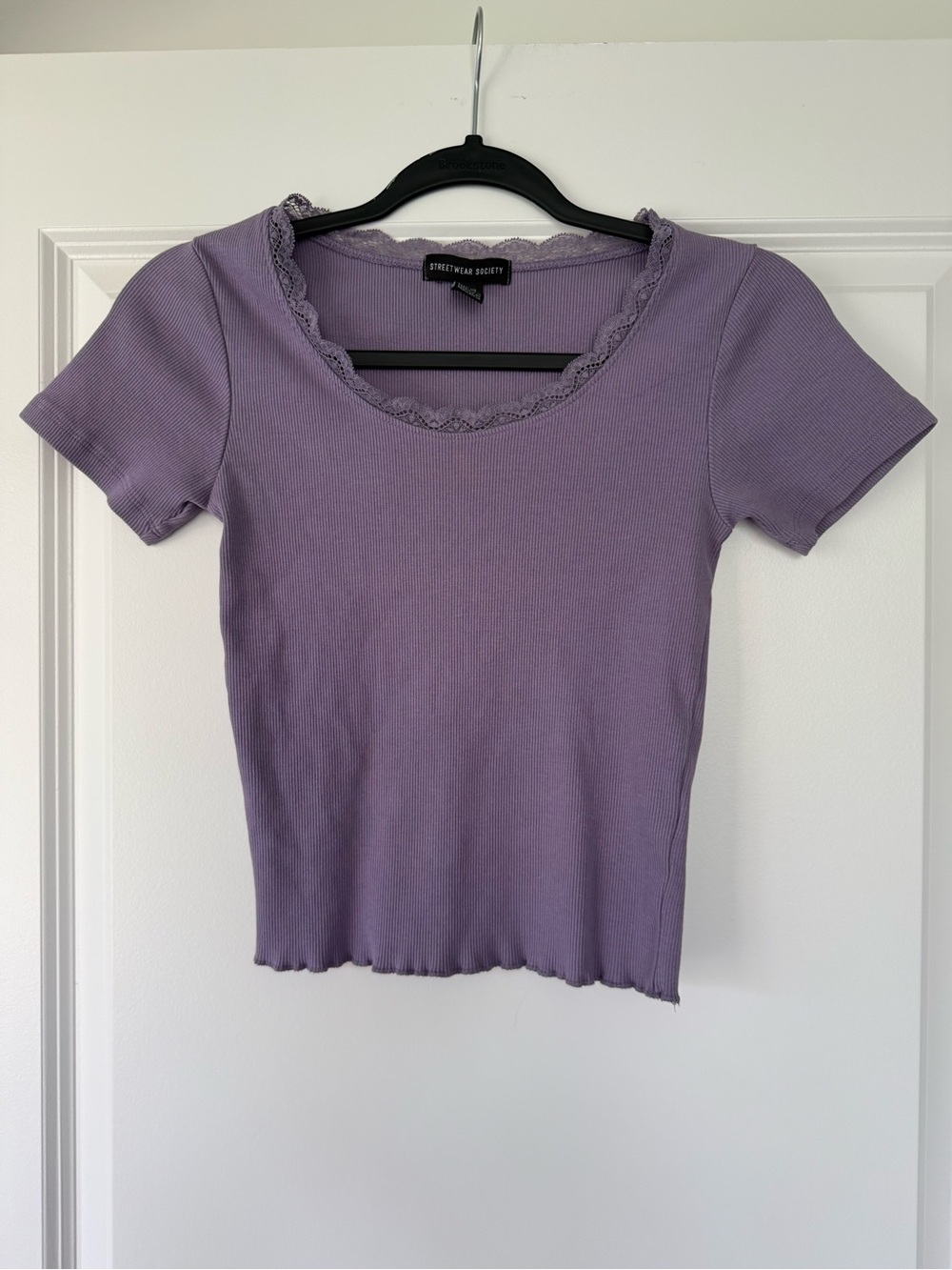 Streetwear Society Lavender Ribbed Lace-Trim Tee - Picture 1 of 5